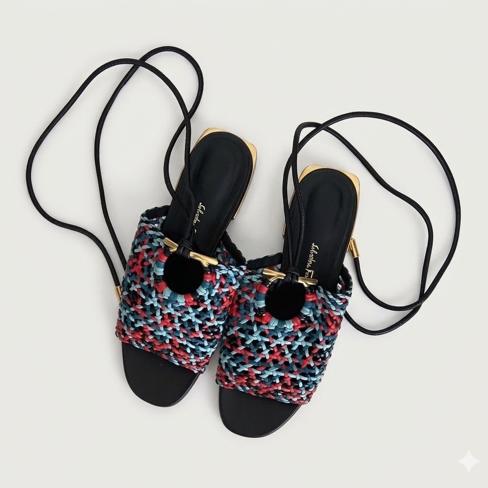 Salvatore Ferragamo Laino Woven Lace-Up Sandals